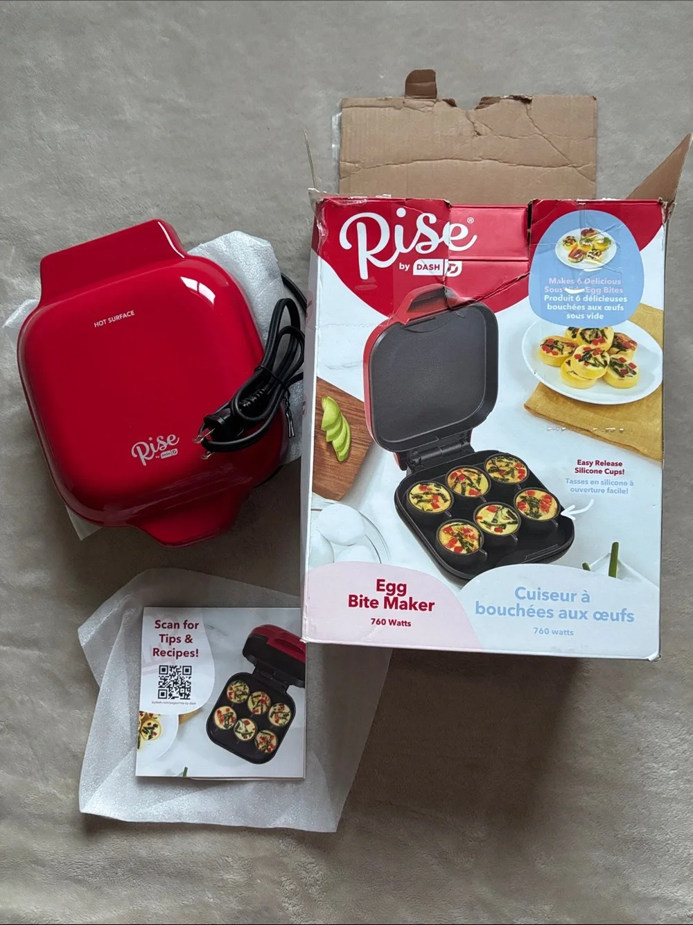 Rise by dash Red Egg Bite Maker 760 Watts